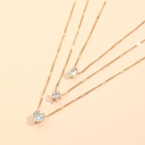 Zircon Necklace Multi-layer Five-pointed Star Love Water Drop Pendant